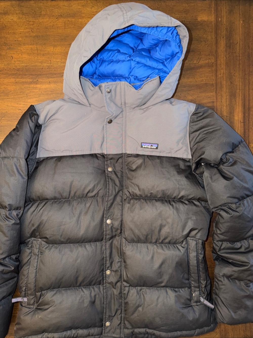 Patagonia Unisex Kids Down Puffer Jacket Black Gray Full Zip Size XXL 16-18